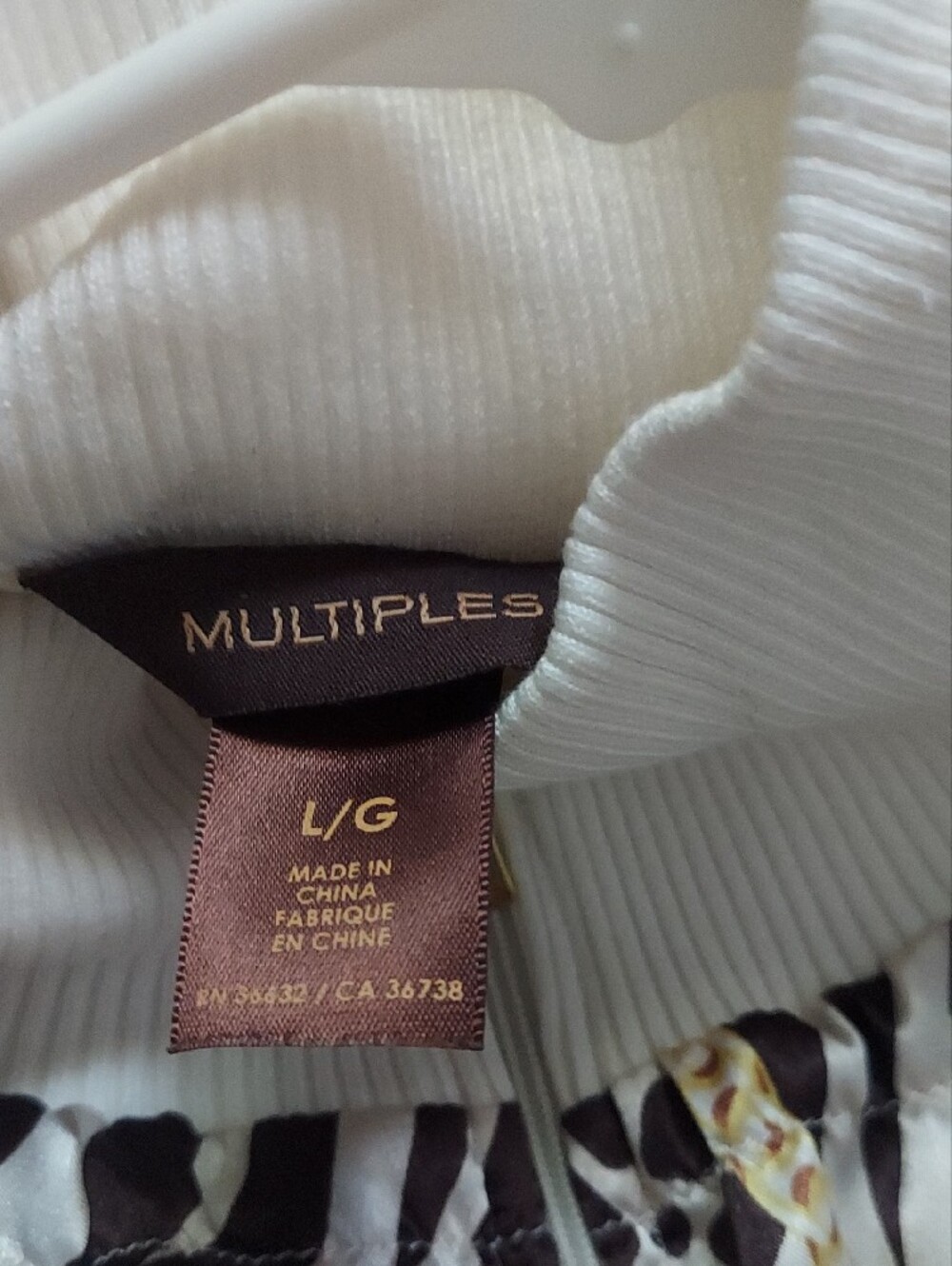6 for $10 M&M Multiples Cream Zip-Front Animal Print Jacket with Gold Accents - Picture 3 of 14